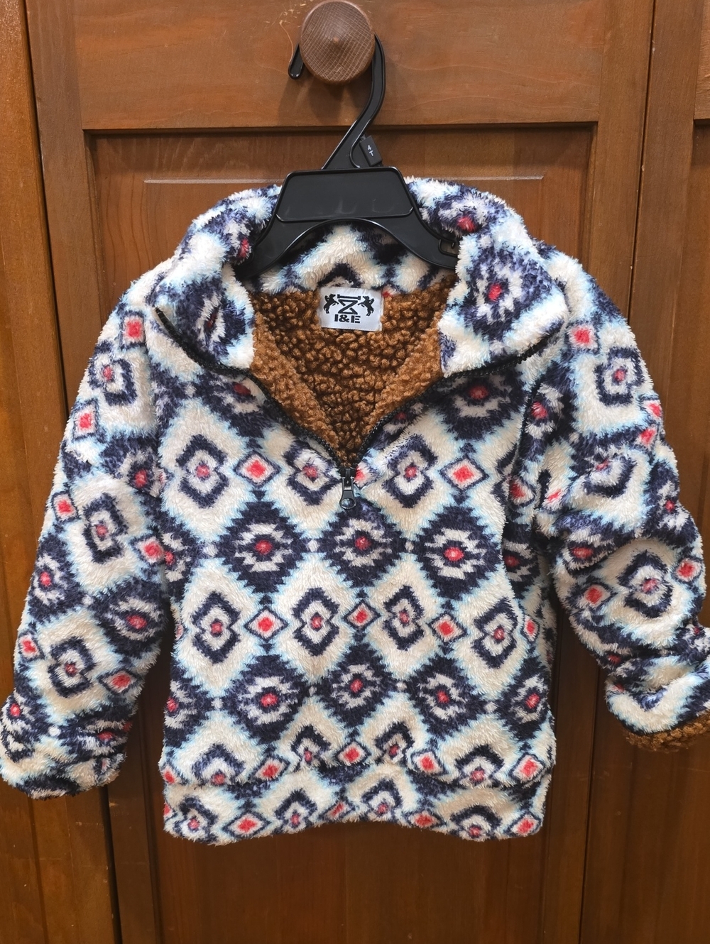 Kids Cozy Sherpa Pullover Jacket - Brown Lining, Multi-Pattern
